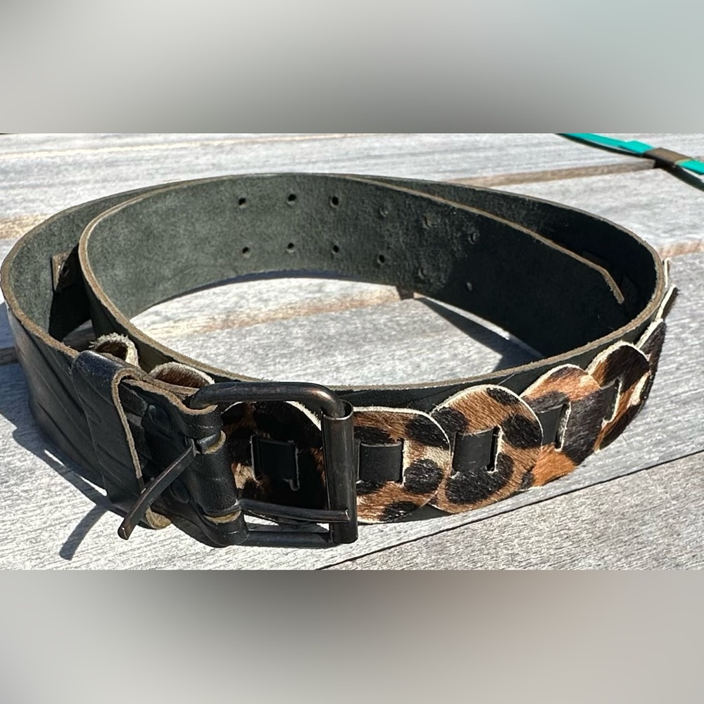 Women’s Belt Western Animal Hide Tan Cow Leopard Horse Country Black Fur